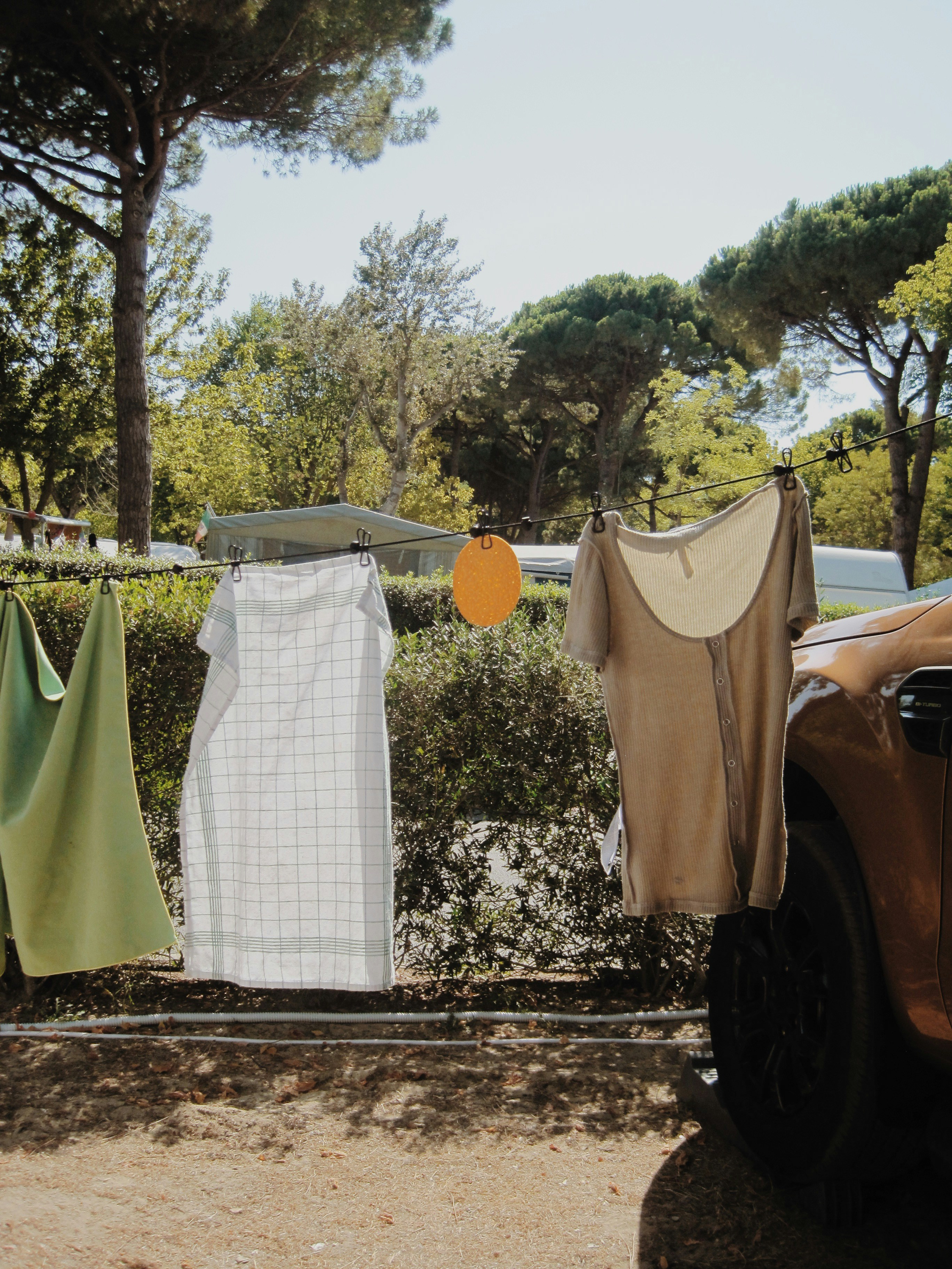 a group of clothes outside