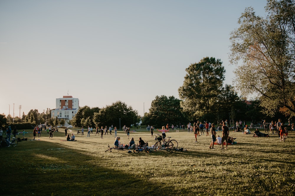 a group of people in a park