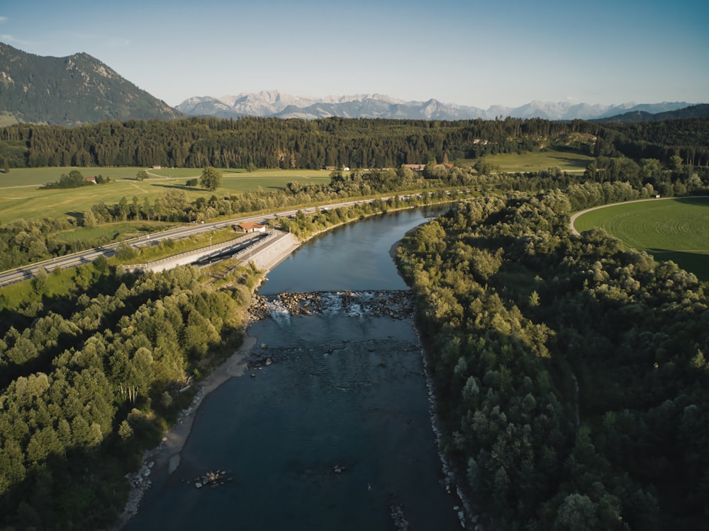 a river with a bridge over it