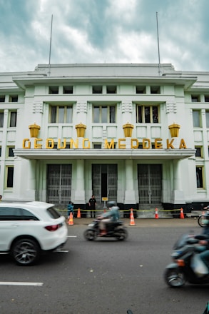a building with a yellow sign