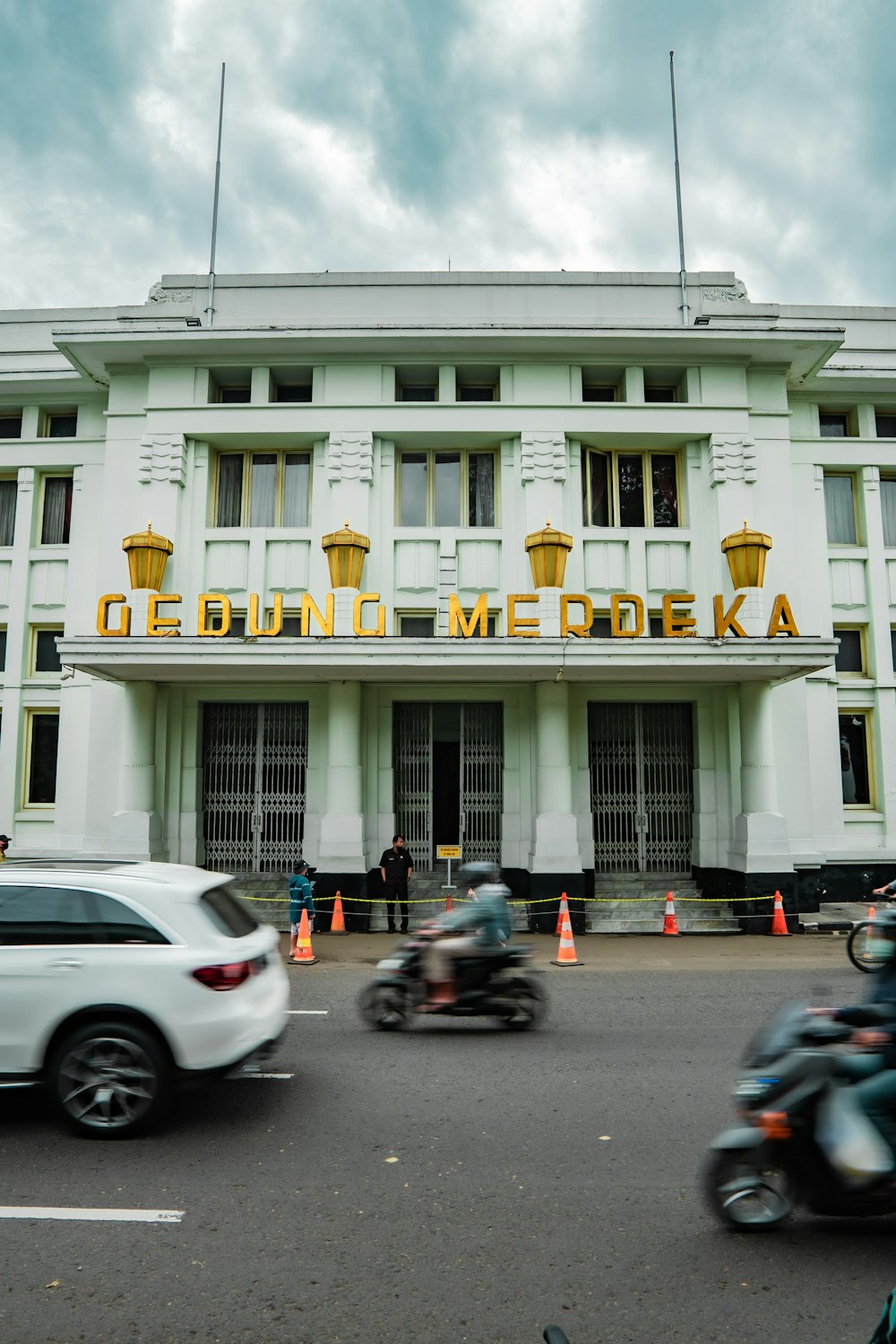 a building with a yellow sign