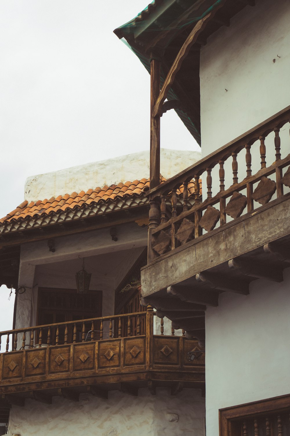 a wooden staircase with a railing