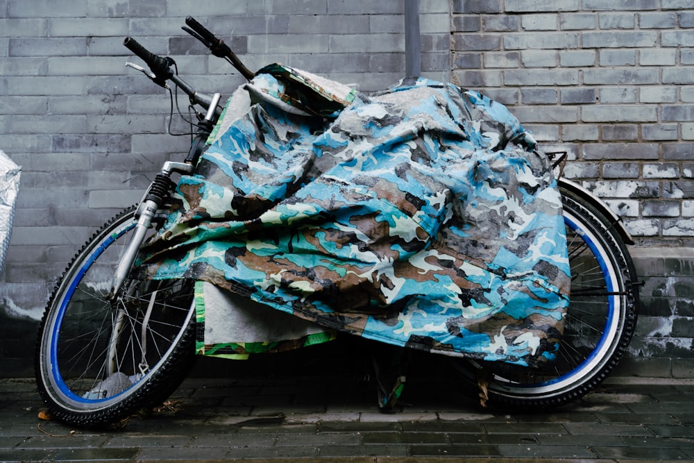 a bicycle covered in plastic