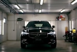 a black car in a garage