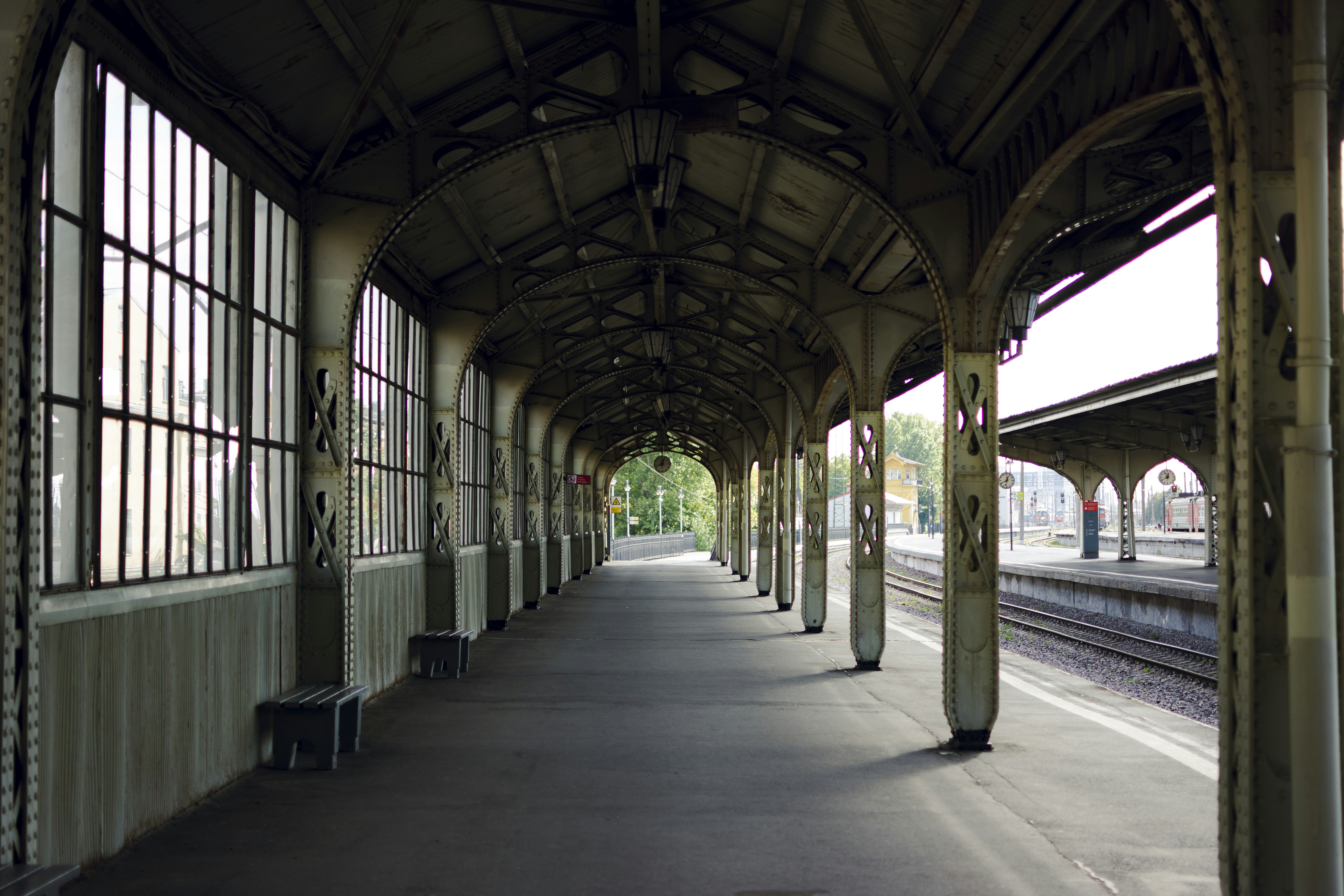 a long hallway with many windows