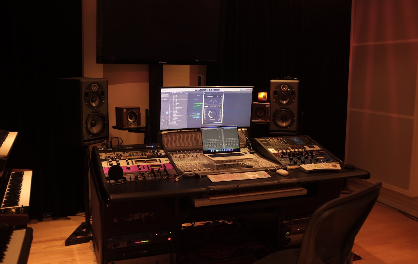 Laptop and audio notes on a desk