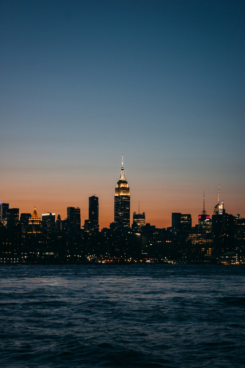 a city skyline at sunset