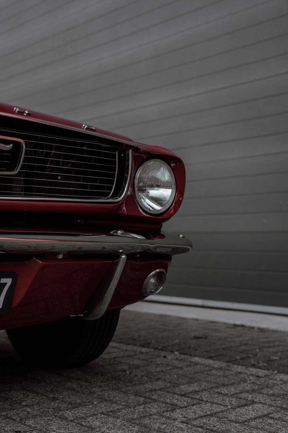 the front of a red car