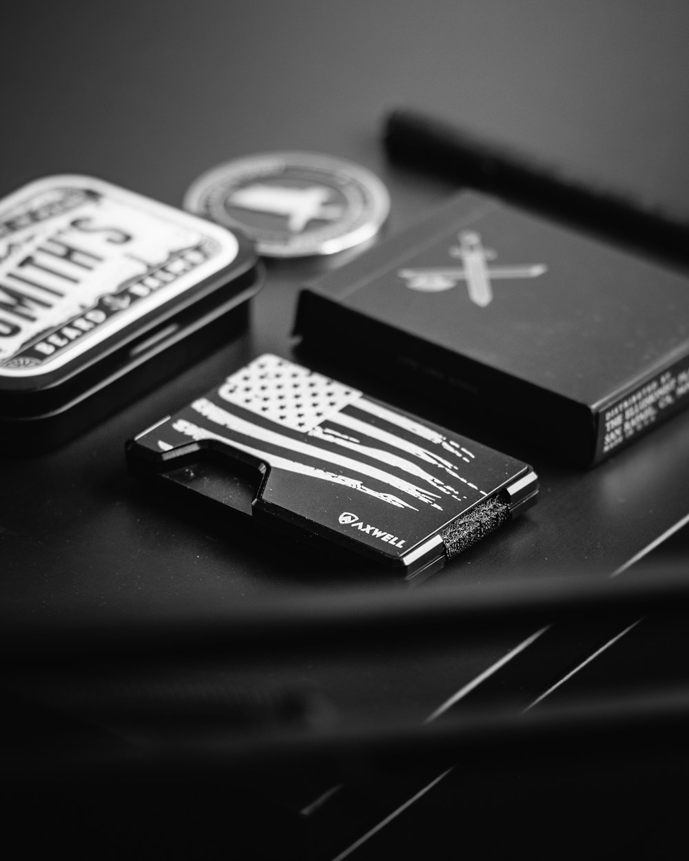 a group of black and silver calculators