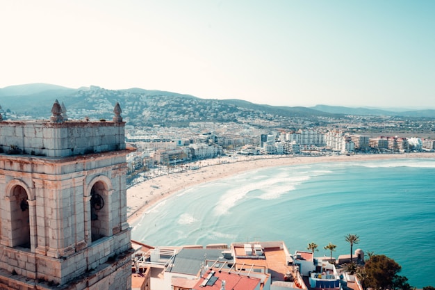 a city next to a beach