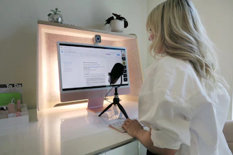 a person using a microscope