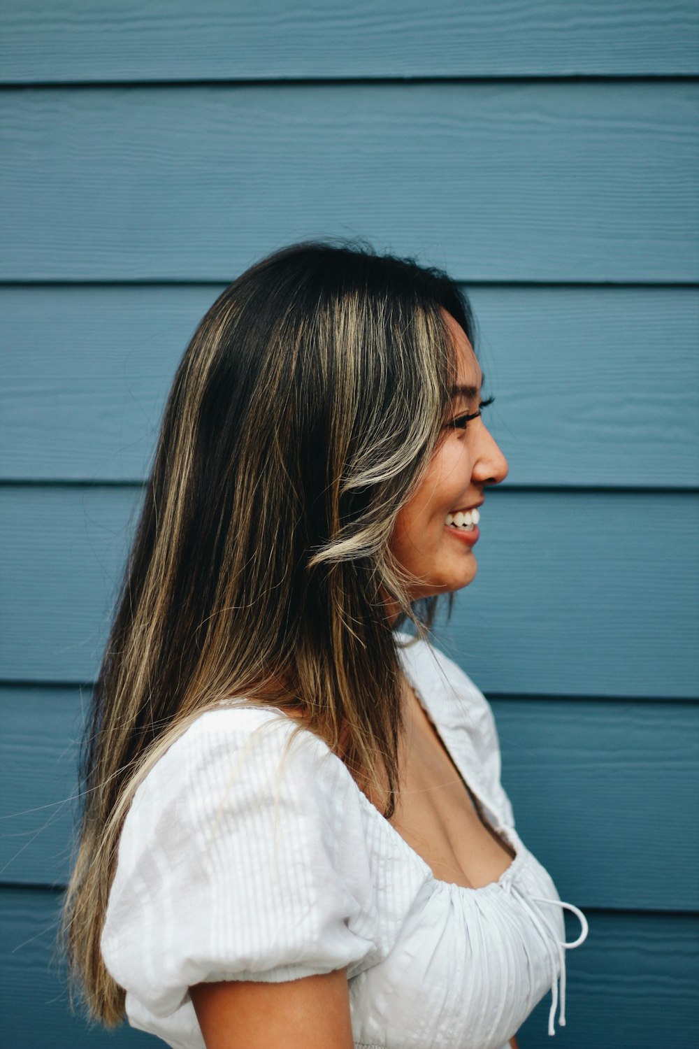 a woman with long hair