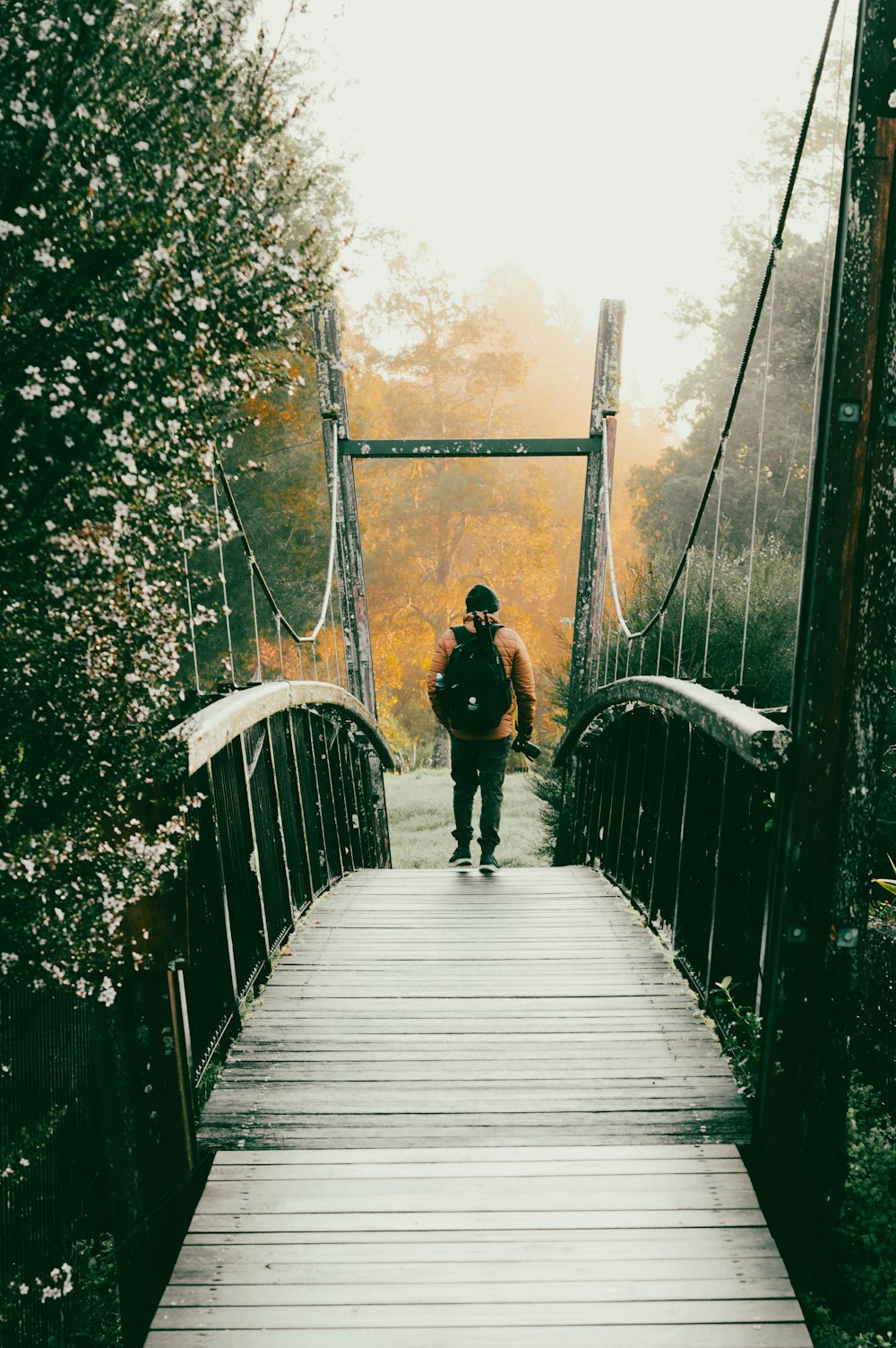 a person taking a picture of a bridge