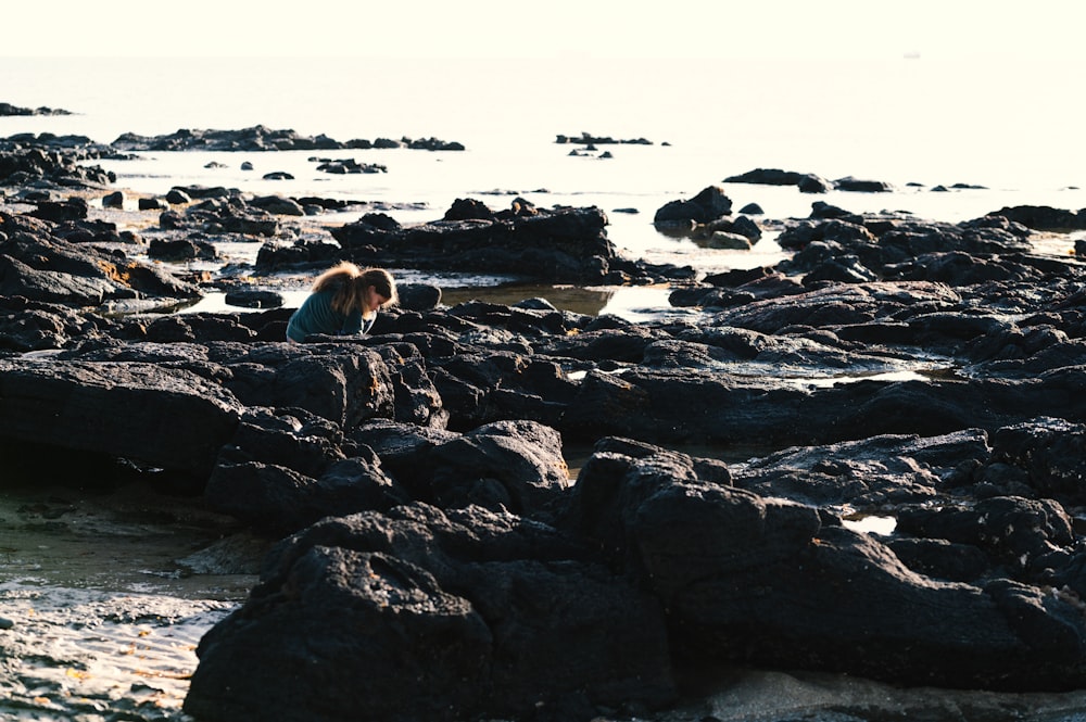 a bear sitting on a rock