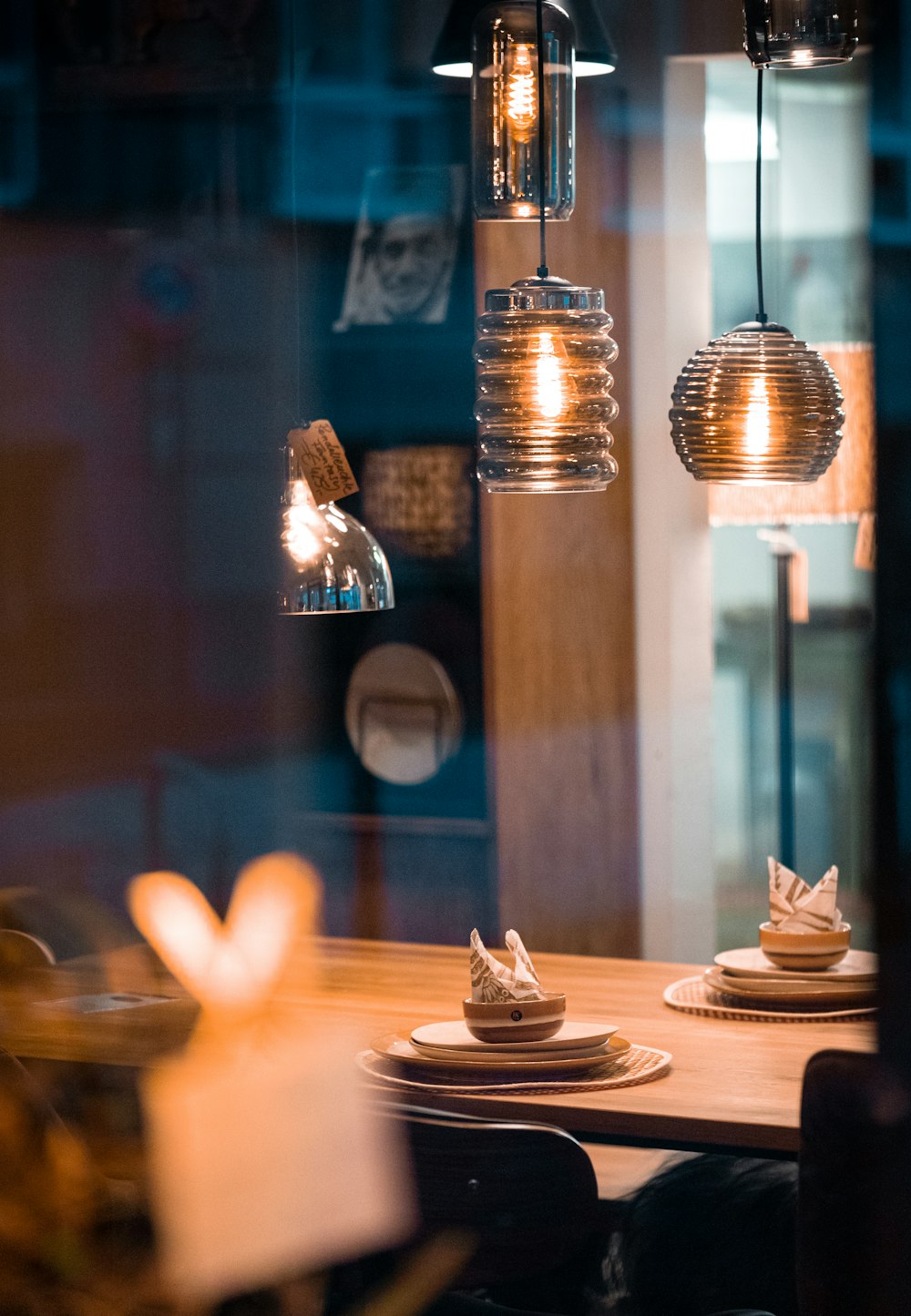 a table with a couple of candles on it