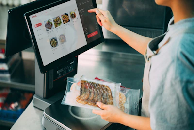 A hand clicking a 'Atendido' button next to an order on a digital interface.