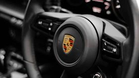 a close up of a steering wheel