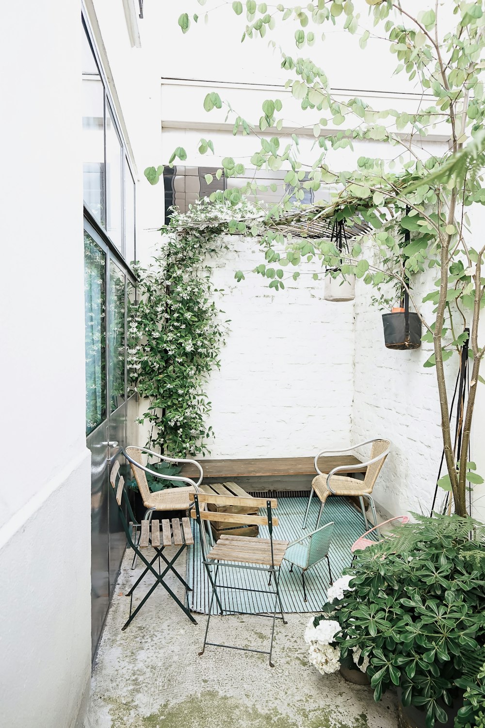 a table and chairs outside