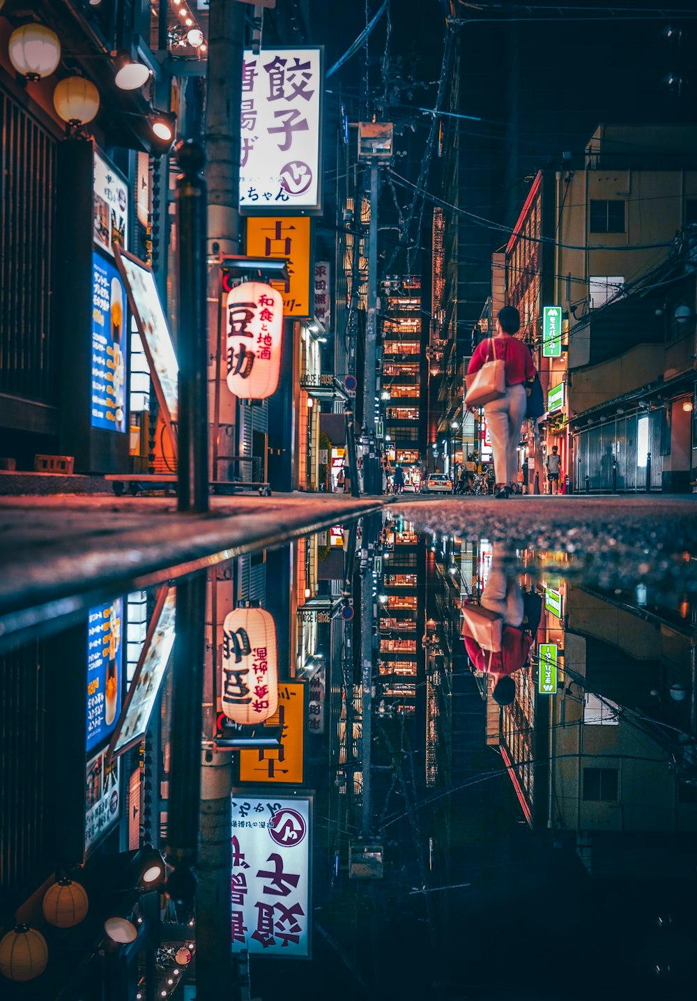 a city street is filled with signs