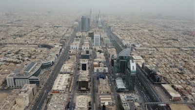 An aerial view of a modern urban landscape.