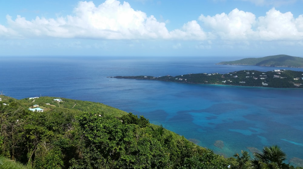 a body of water with land around it