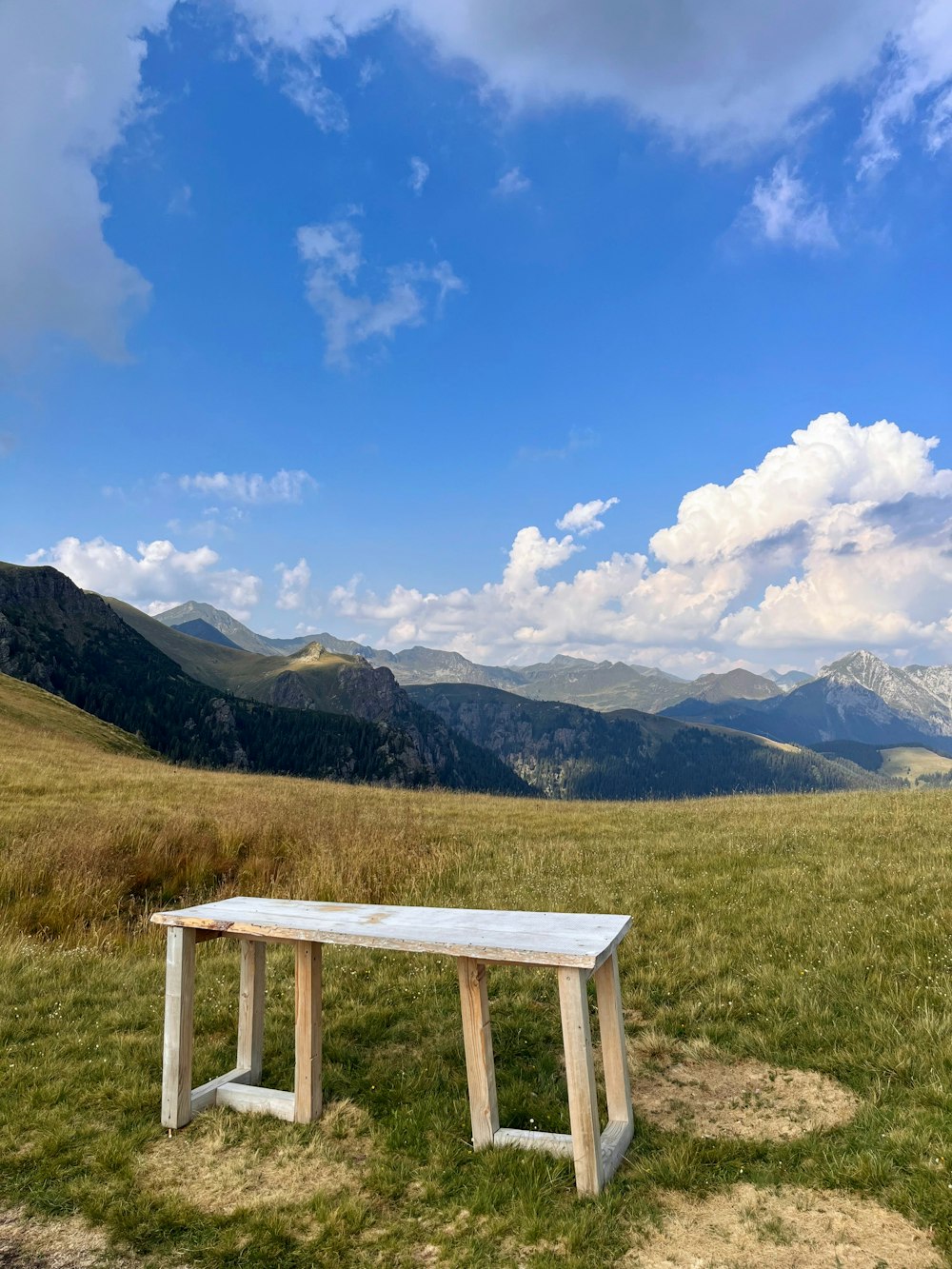 a picnic table in a field