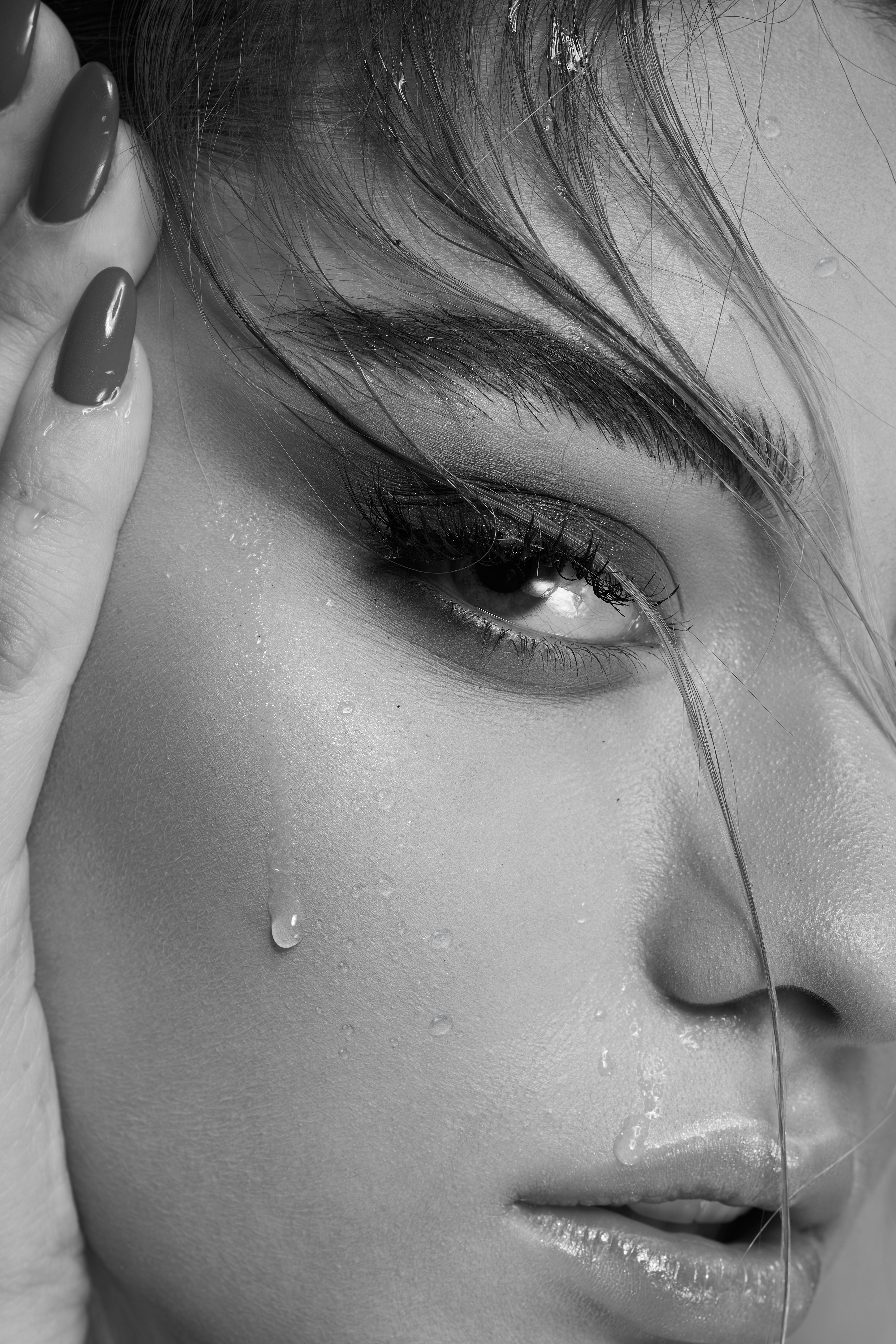 a close up of a woman's face