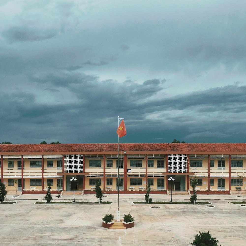 a building with a flag on top