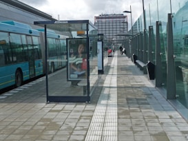 a bus is parked at a bus stop