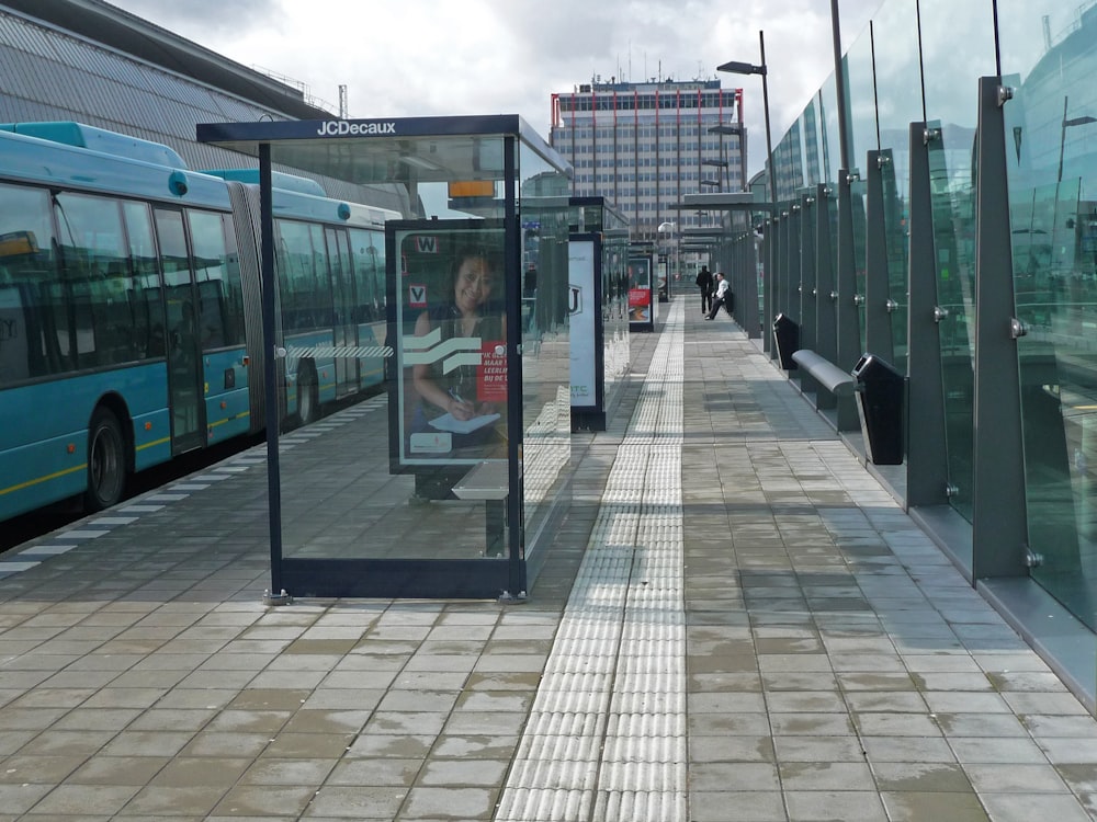 a bus is parked at a bus stop