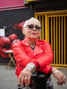 a person in a red coat