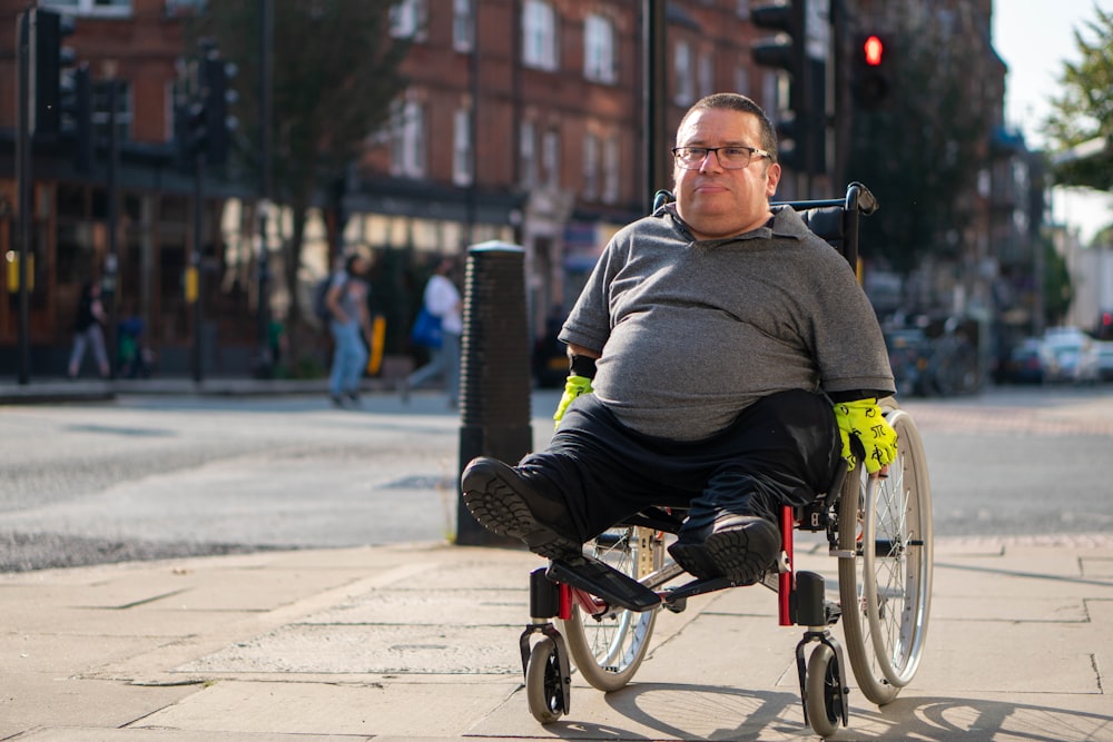 a man riding a wheelchair