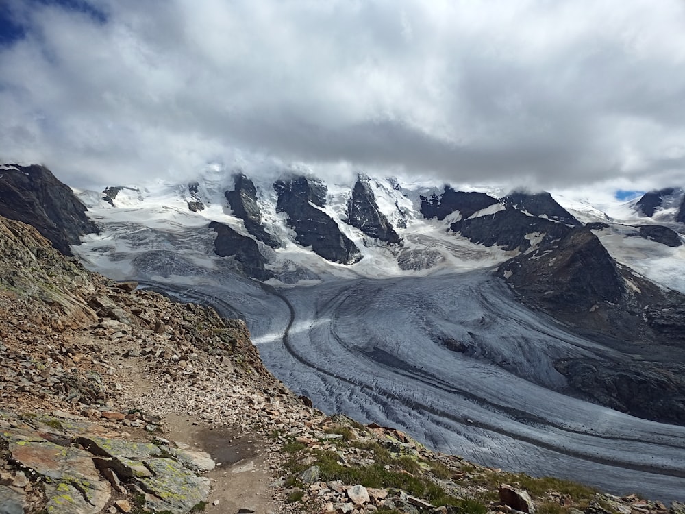 a mountain range with snow