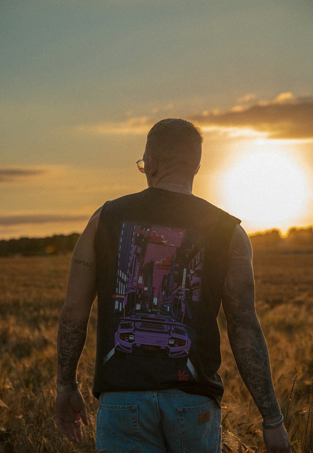 a man standing in a field