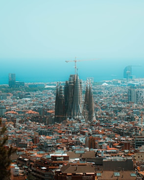 a city with a crane