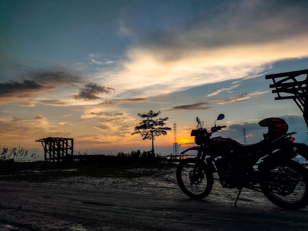 a motorcycle parked on a road