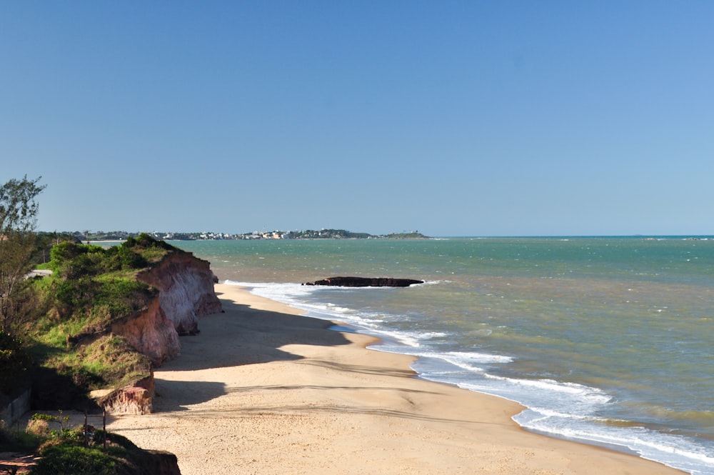 a beach with a sandy shore