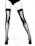 A high-contrast black and white photograph featuring a person's legs wearing sheer stockings and high-heeled shoes. The composition emphasizes the elegance and length of the legs, with a minimalist and artistic approach.