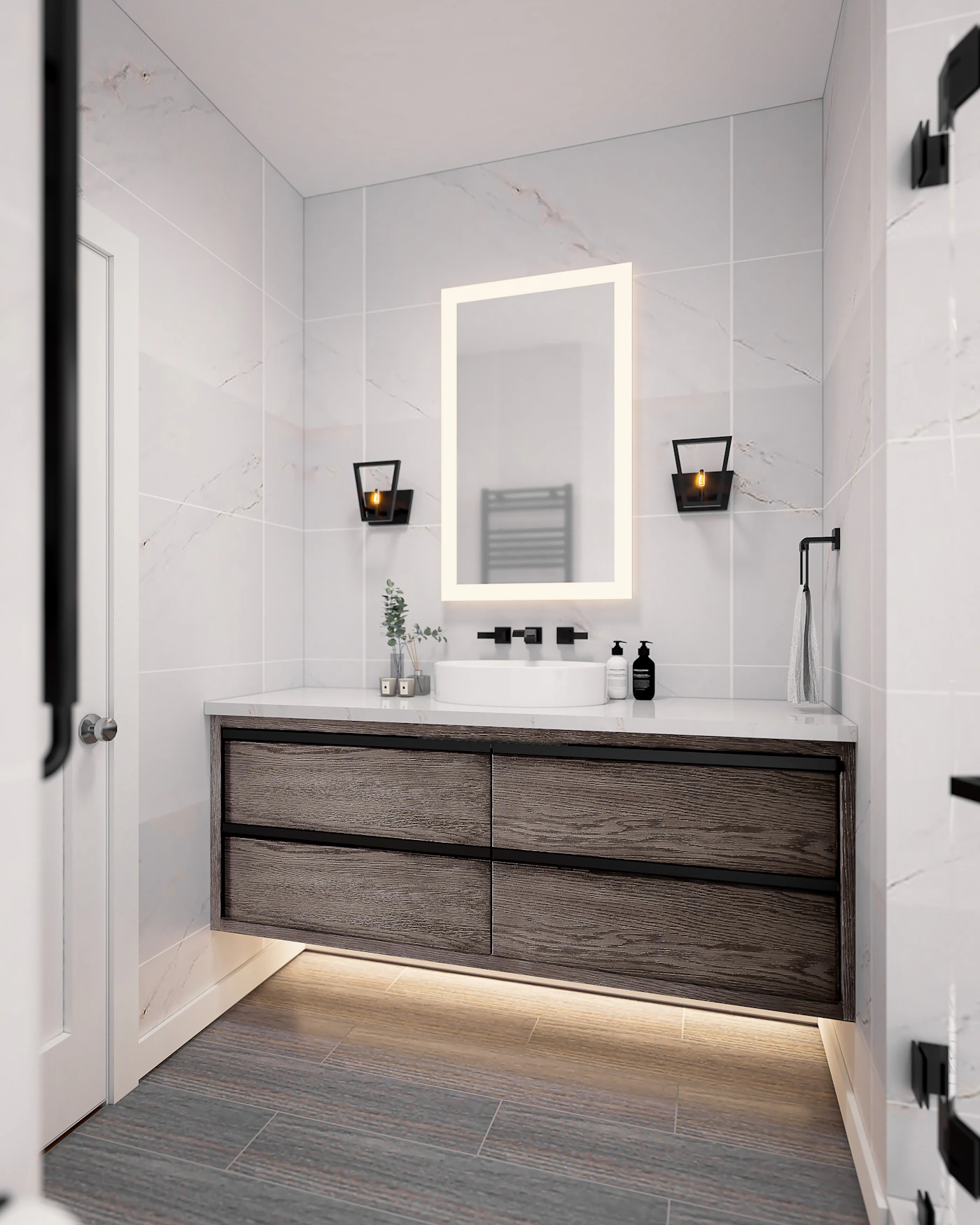Updated vanity lighting and mirrors