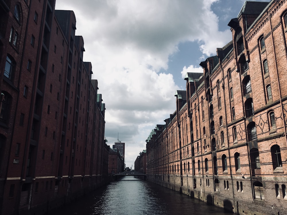 a canal between two buildings