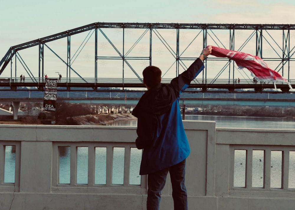 a person holding a flag