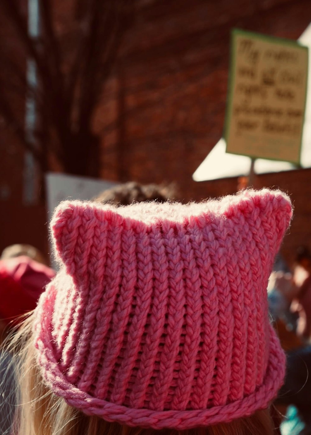 a pink knitted hat