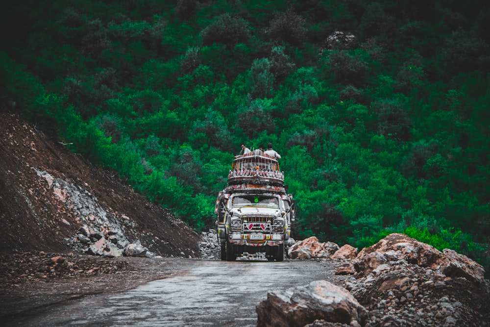 a bus travels down a river