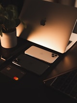An assortment of digital eco-friendly products displayed on a clean, modern workspace, symbolizing innovation and sustainability.