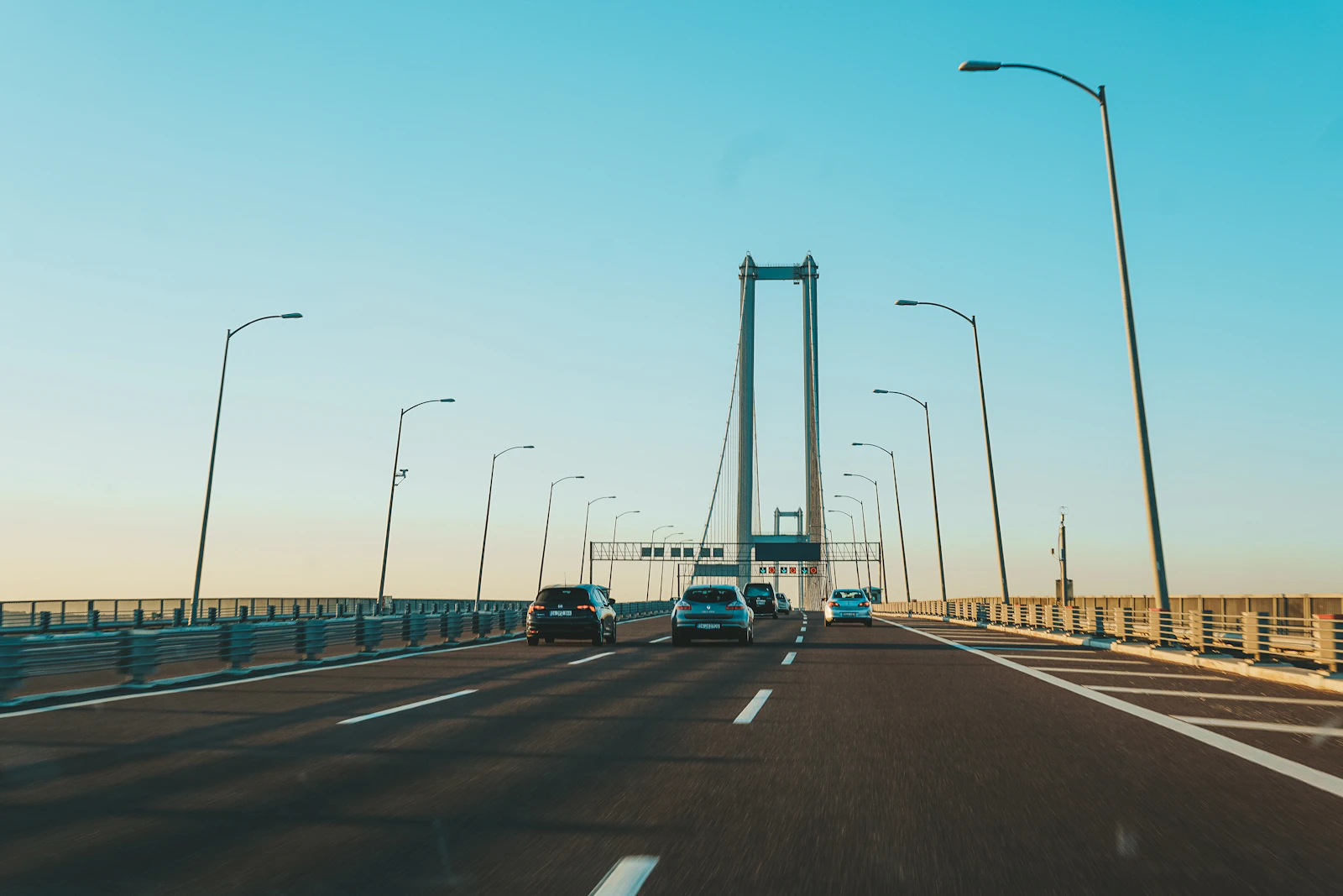 Cars travelling across a broad motorway bridge in Turkey