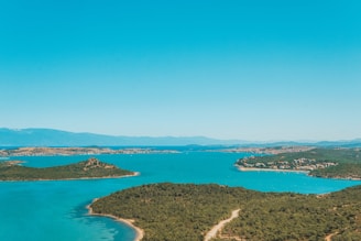 a body of water with land around it