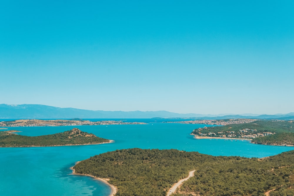 a body of water with land around it