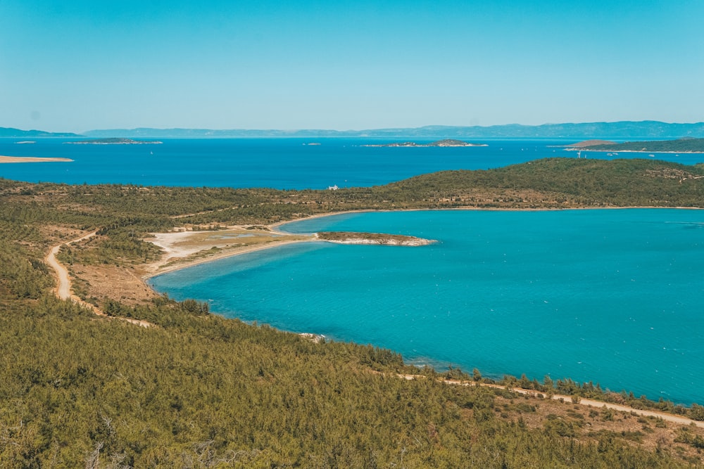 a body of water with land around it