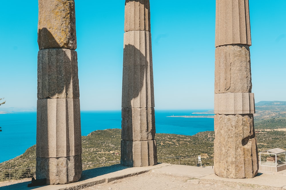 a group of stone pillars