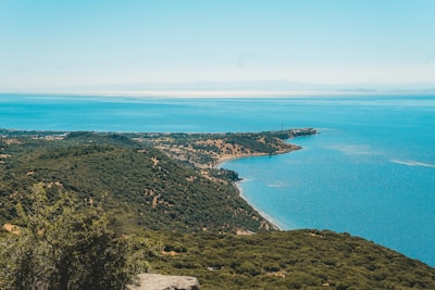 a body of water with land and trees around it